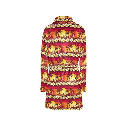 Hawaiian Tropical Sunset Hibiscus Print Women's Fleece Robe