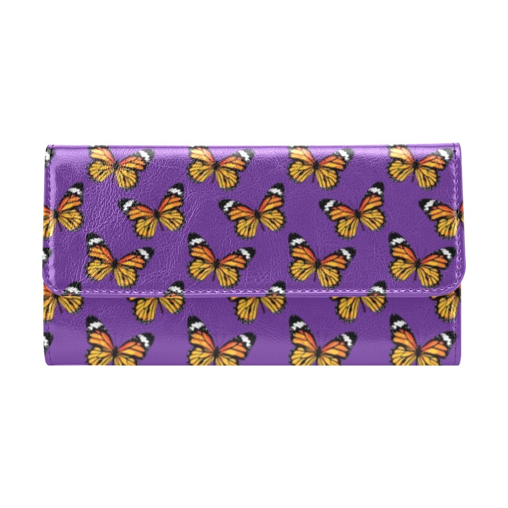Monarch Butterfly Purple Print Pattern Women's Trifold Wallet
