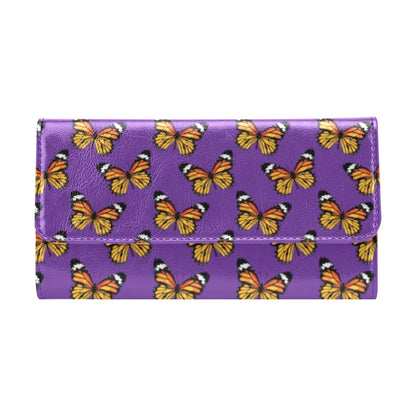 Monarch Butterfly Purple Print Pattern Women's Trifold Wallet