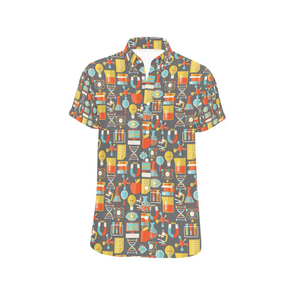 Science Print Design LKS302 Men Short Sleeve Button Up Shirt