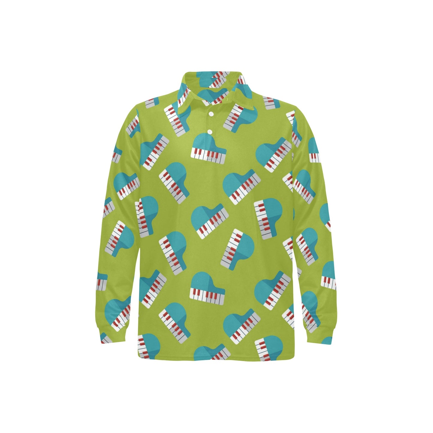 Piano Pattern Print Design 03 Long Sleeve Polo Shirt For Men's