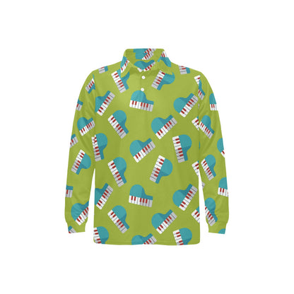 Piano Pattern Print Design 03 Long Sleeve Polo Shirt For Men's