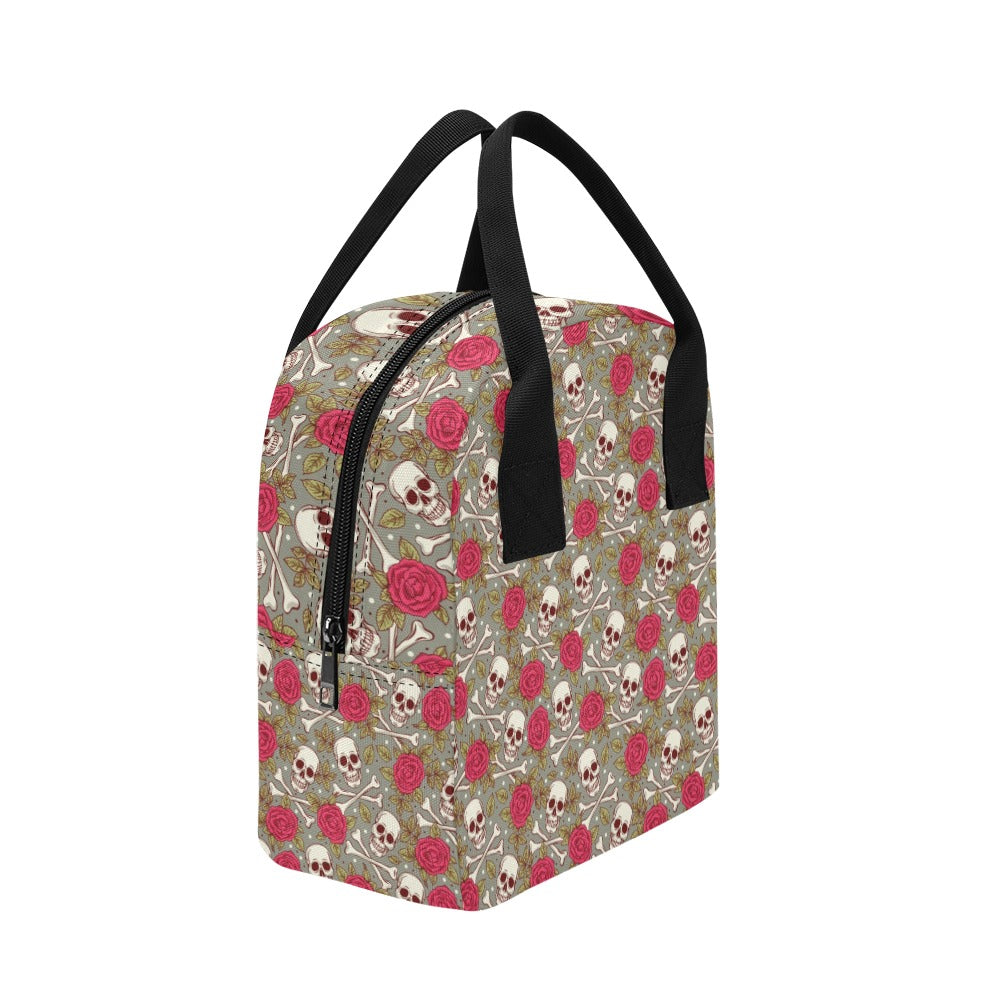 Skull Bone Rose Print Design LKS303 Insulated Lunch Bag