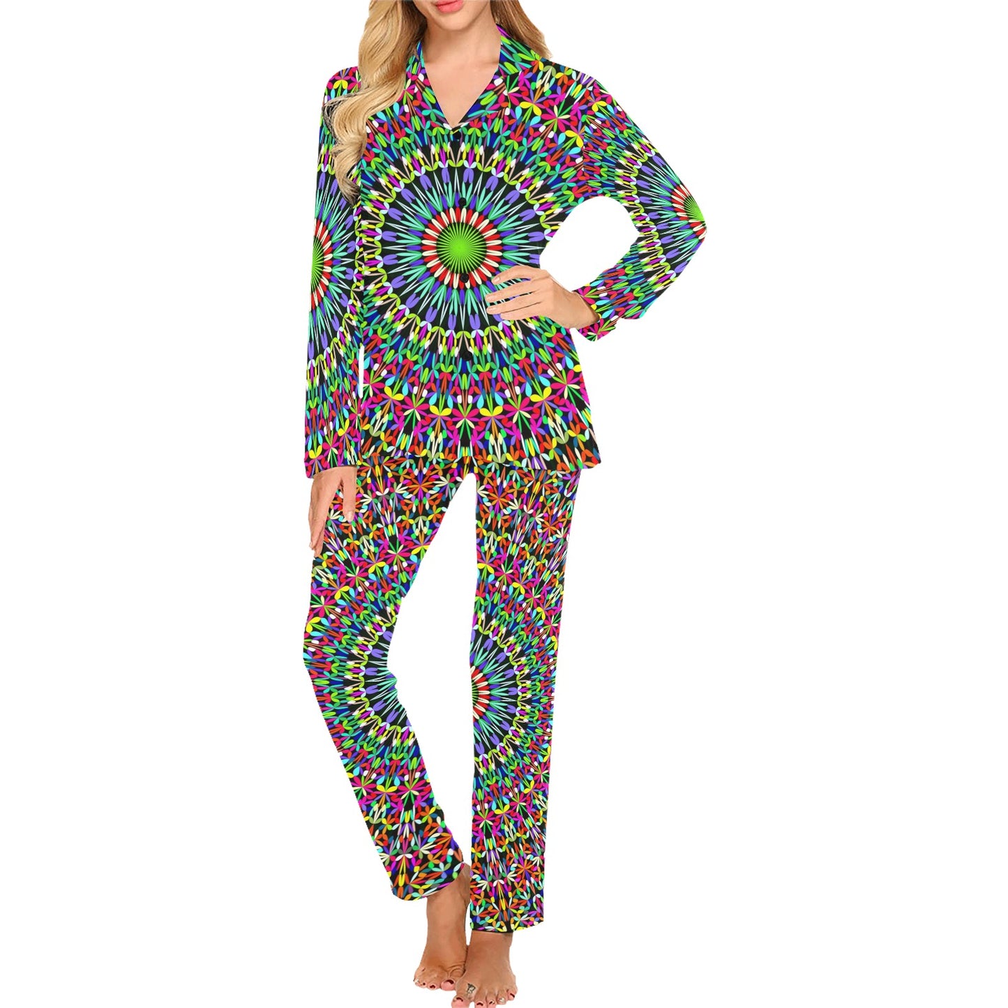 Bohemian Colorful Style Print Women's Long Pajama Set