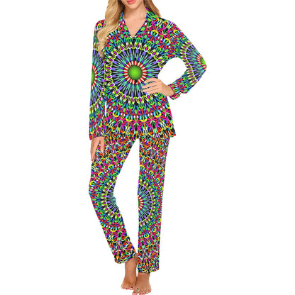Bohemian Colorful Style Print Women's Long Pajama Set