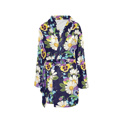 Pansy Pattern Print Design PS03 Women's Fleece Robe