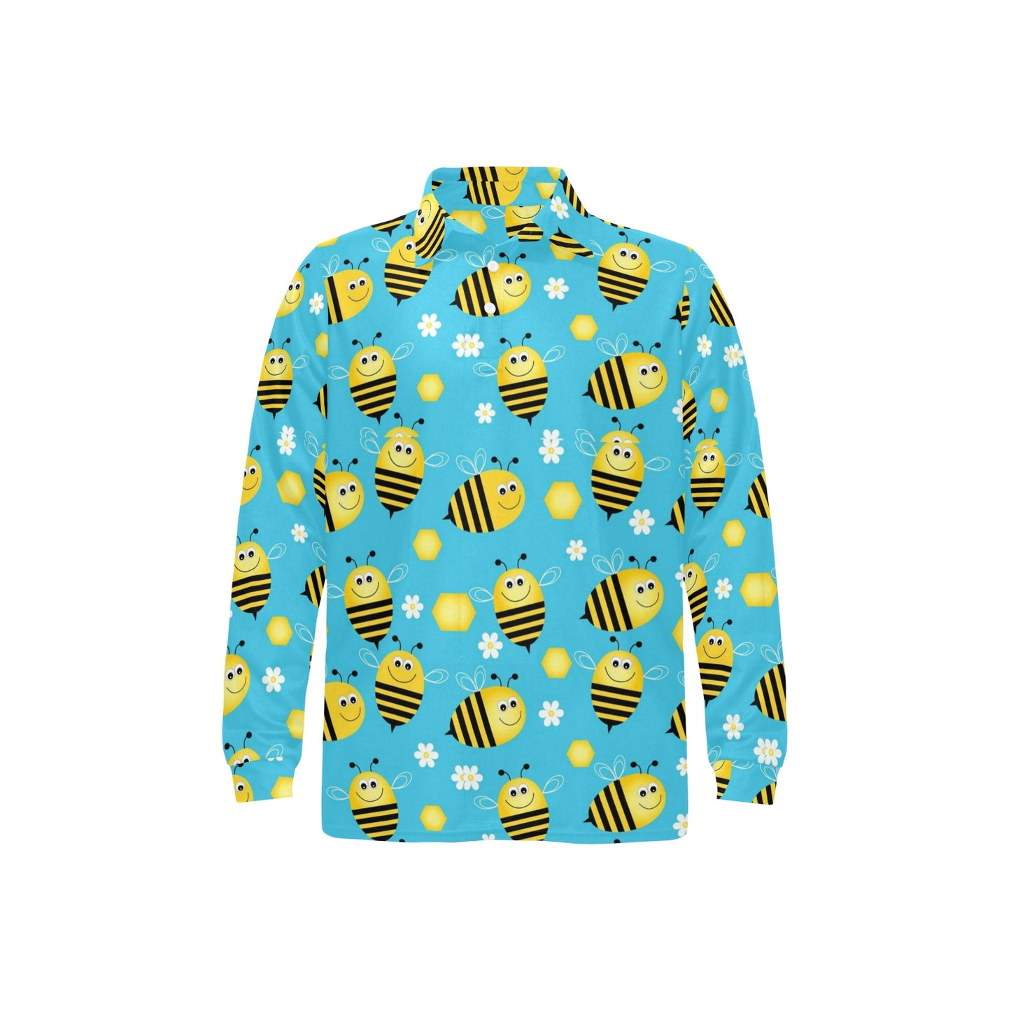 Bee Pattern Print Design BEE06 Long Sleeve Polo Shirt For Men's