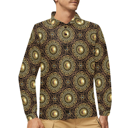 Ancient Greek Print Design LKS3012 Long Sleeve Polo Shirt For Men's