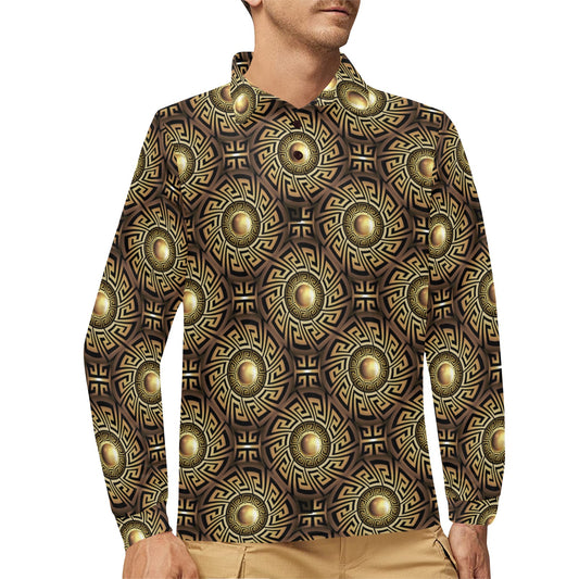 Ancient Greek Print Design LKS3012 Long Sleeve Polo Shirt For Men's