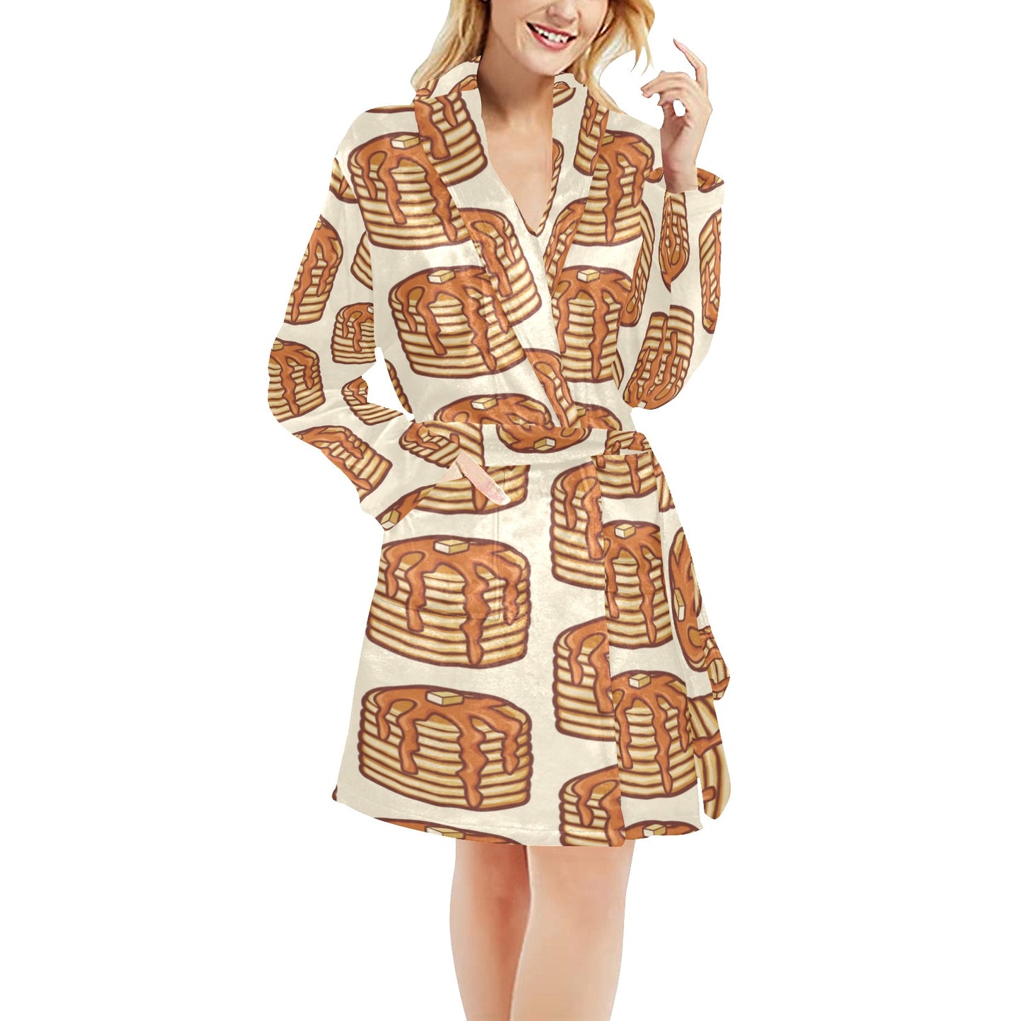 Pancake Pattern Print Design A02 Women's Fleece Robe