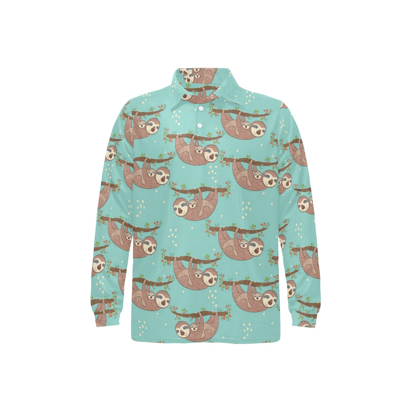 Sloth Print Design LKS302 Long Sleeve Polo Shirt For Men's