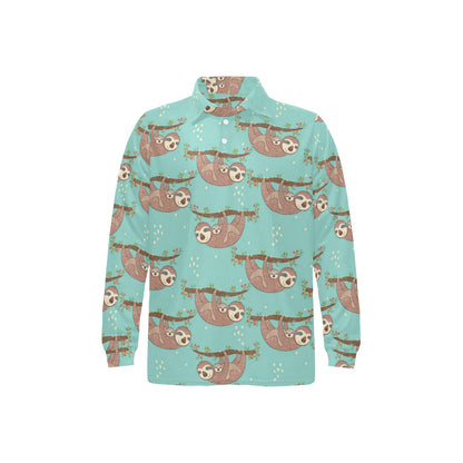 Sloth Print Design LKS302 Long Sleeve Polo Shirt For Men's