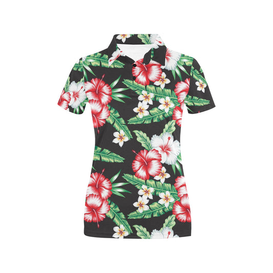 Hawaiian flower tropical leaves Women's Polo Shirt