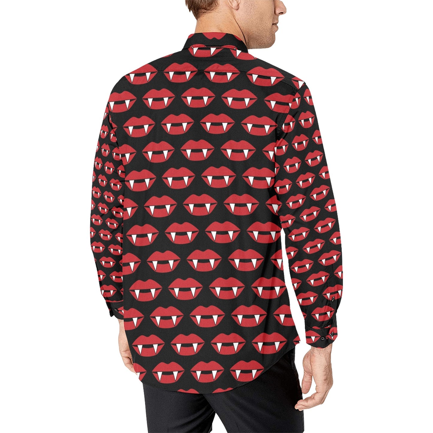 Vampire Lips Print Design LKS302 Men's Long Sleeve Dress Shirt