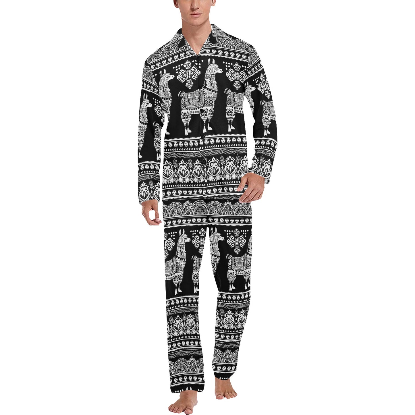 Llama Aztec Style Pattern Print Design 01 Men's Long Pajama Set