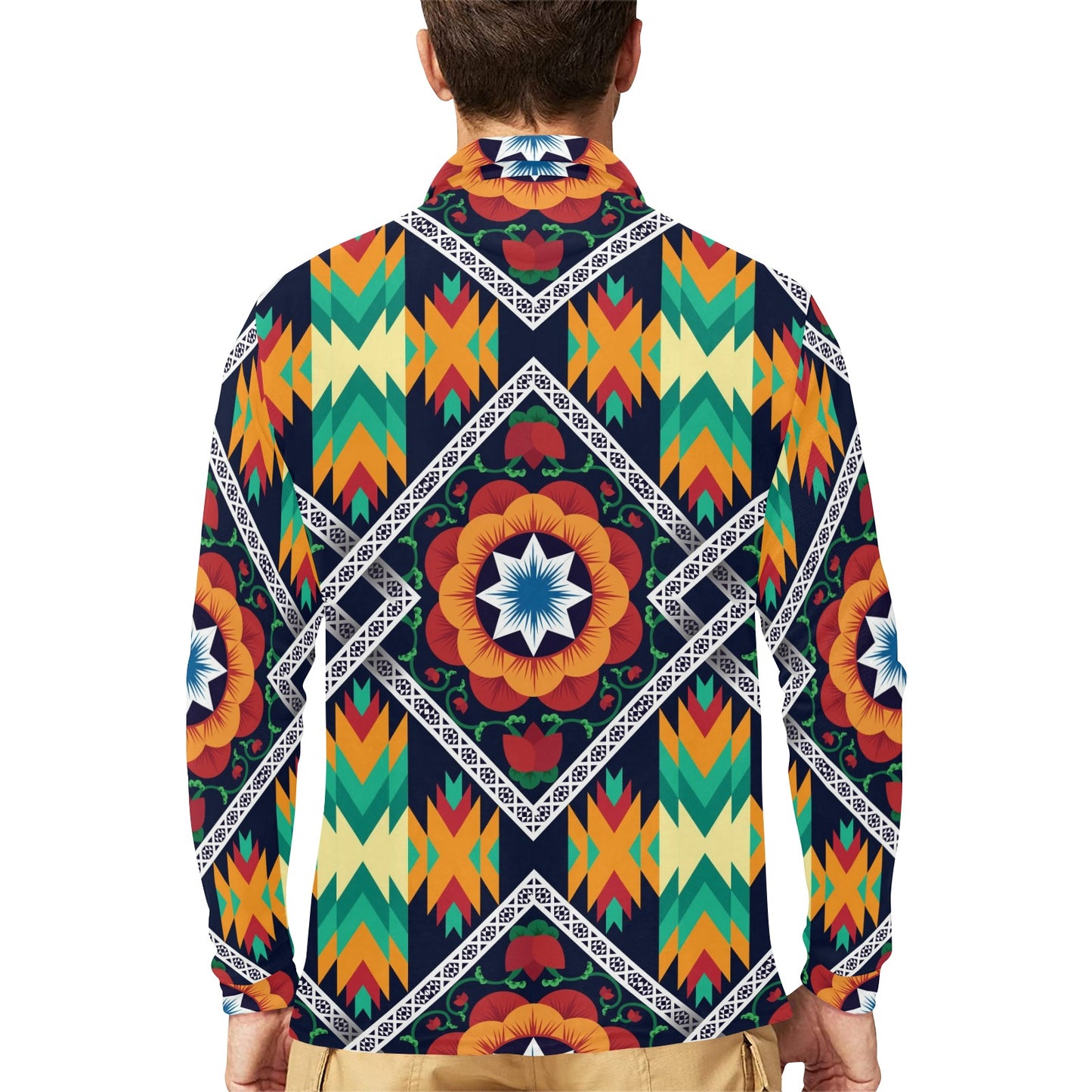 African Kente Long Sleeve Polo Shirt For Men's