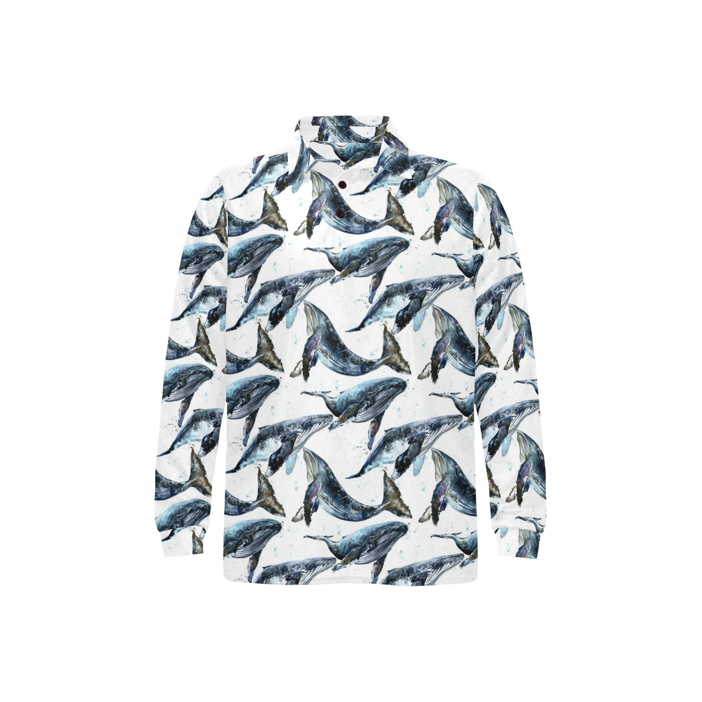 Blue Whale Pattern Print Design 03 Long Sleeve Polo Shirt For Men's