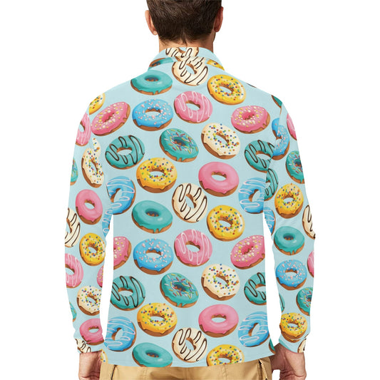 Donut Pattern Print Design DN05 Long Sleeve Polo Shirt For Men's