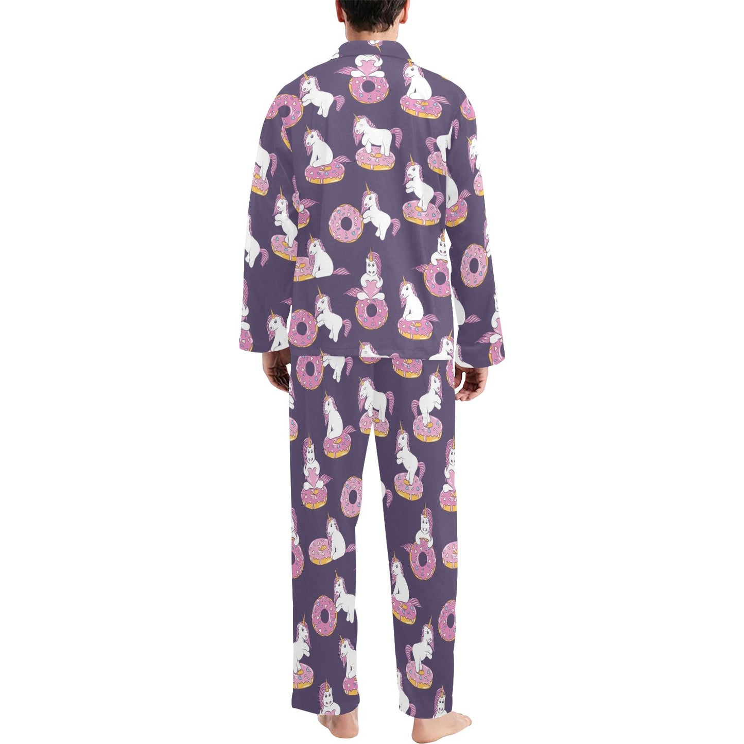 Donut Unicorn Pattern Print Design DN011 Men's Long Pajama Set