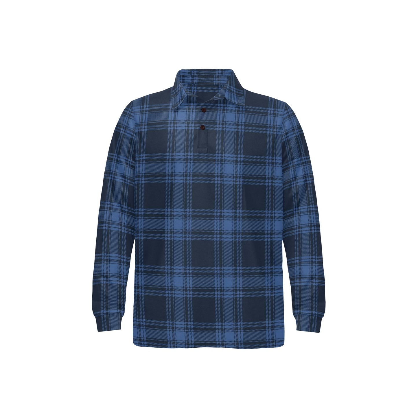 Tartan Blue Print Design LKS304 Long Sleeve Polo Shirt For Men's