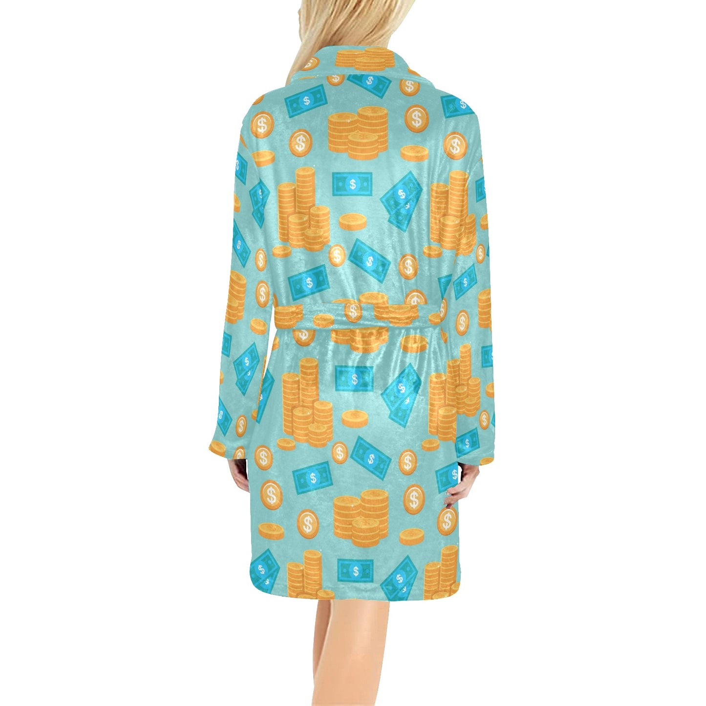 Money Pattern Print Design 03 Women's Fleece Robe