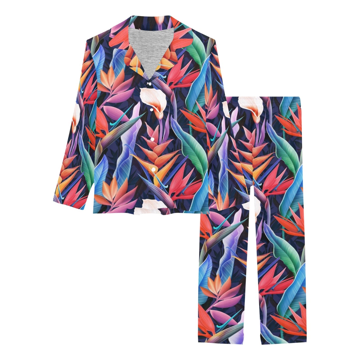 Tropical Flower Pattern Print Design TF023 Women's Long Pajama Set