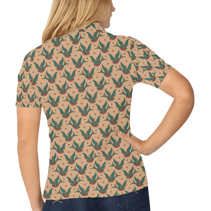 Old School Tattoo Swallow Design Women's Polo Shirt