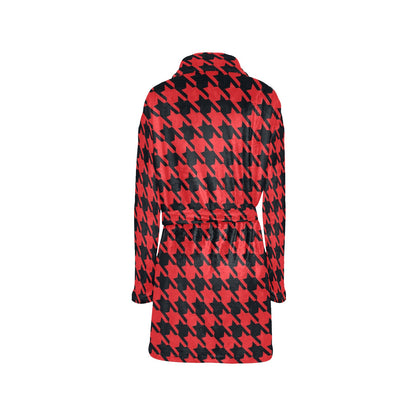 Houndstooth Red Pattern Print Design 03 Women's Fleece Robe