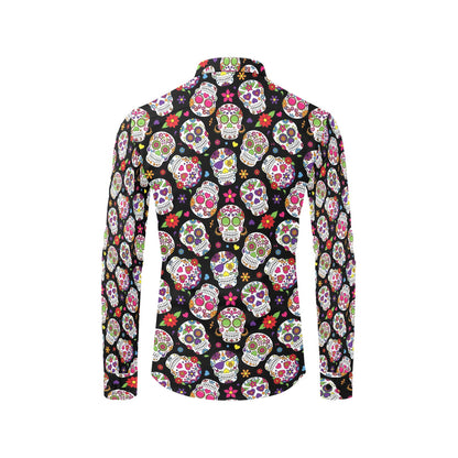 Sugar Skull Print Design LKS302 Men's Long Sleeve Dress Shirt