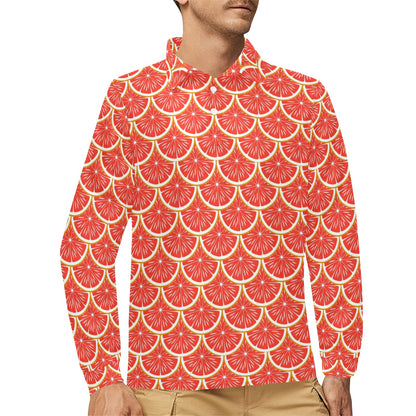 Grapefruit Pattern Print Design GF07 Long Sleeve Polo Shirt For Men's