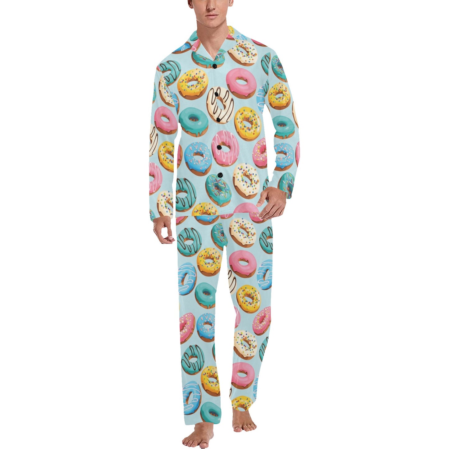 Donut Pattern Print Design DN05 Men's Long Pajama Set