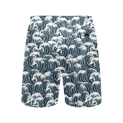 Surf Wave Pattern Print Men's Swim Trunks Beach Shorts