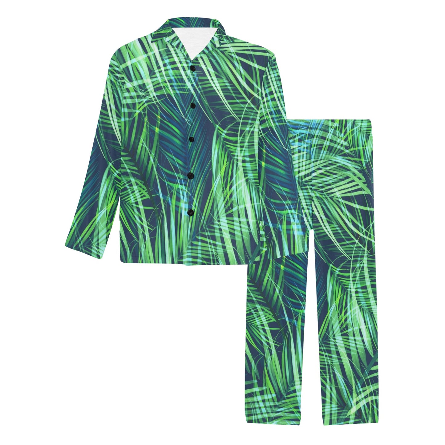Palm Leaves Pattern Print Design PL02 Men's Long Pajama Set