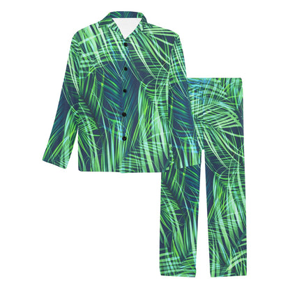 Palm Leaves Pattern Print Design PL02 Men's Long Pajama Set