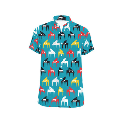Piano Print Design LKS403 Men Short Sleeve Button Up Shirt