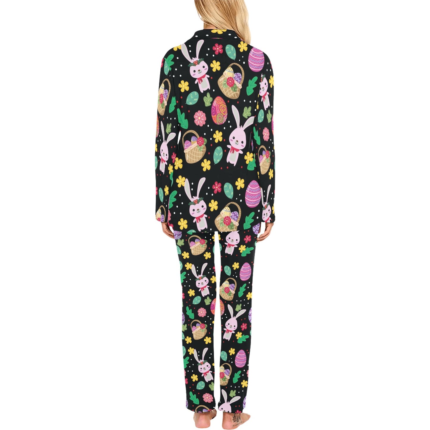 Easter Eggs Pattern Print Design RB05 Women's Long Pajama Set