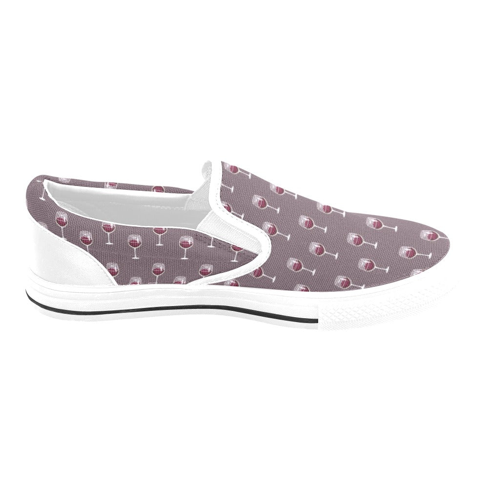 Wine Glass Pattern Print Design LKS305 White Slip Ons Canvas Women's Shoes