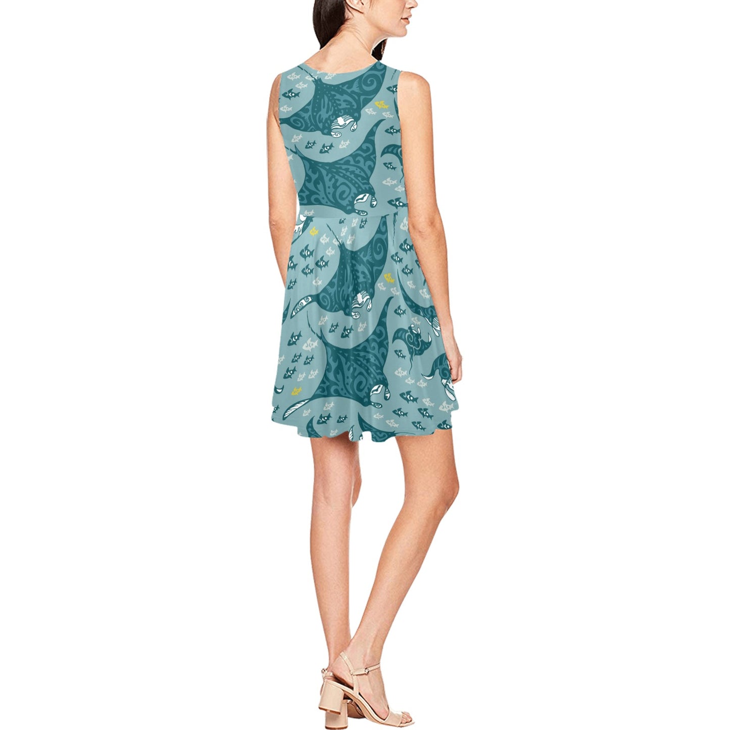 Manta Ray Tribal Pattern Print Design 03 Sleeveless Dress