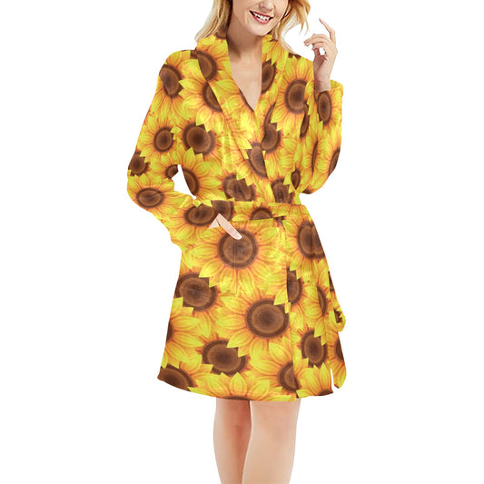 Sunflower Pattern Print Design SF07 Women's Fleece Robe