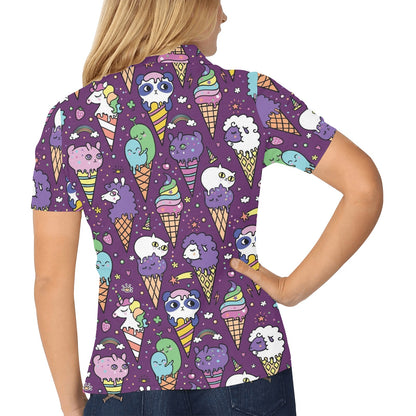 Ice Cream Pattern Print Design IC07 Women's Polo Shirt