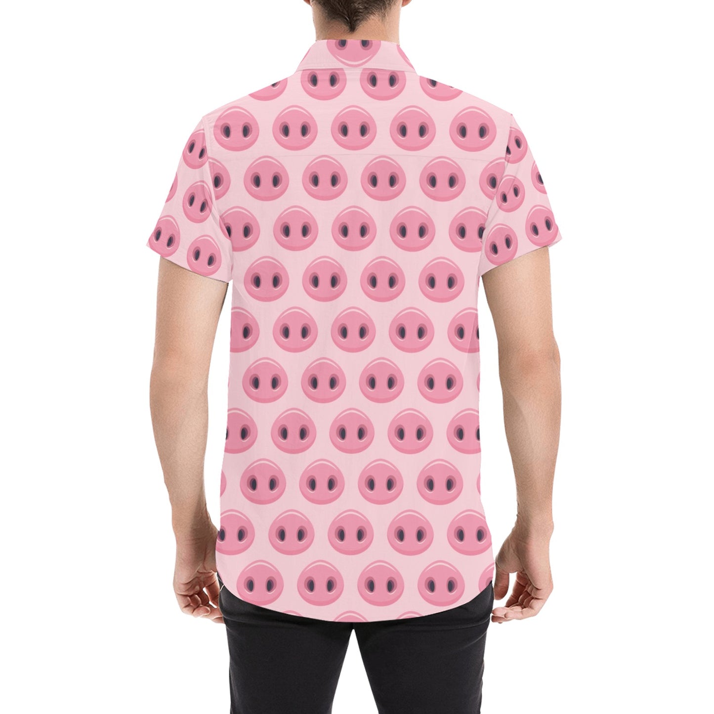 Pig Print Design LKS401 Men Short Sleeve Button Up Shirt