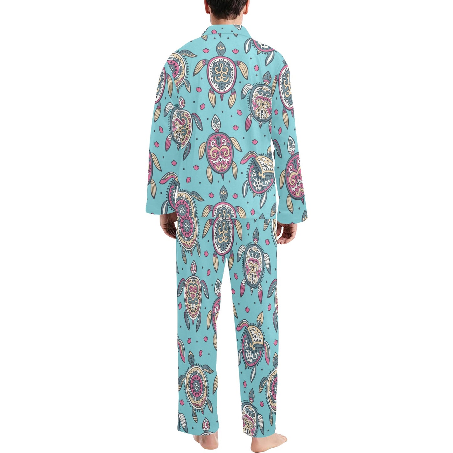 Sea Turtle Art Pattern Men's Long Pajama Set