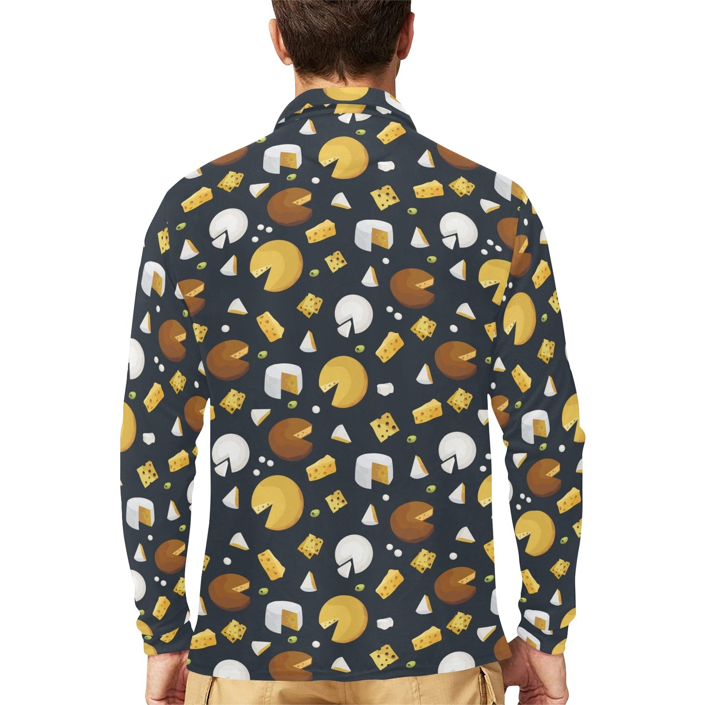 Cheese Pattern Print Design 03 Long Sleeve Polo Shirt For Men's
