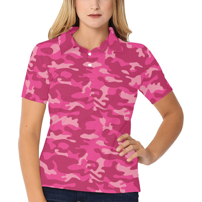 Camo Pink Pattern Print Design 01 Women's Polo Shirt