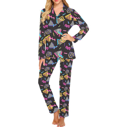 80s Pattern Print Design 3 Women's Long Pajama Set