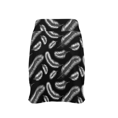 Feather Black White Design Print 17" Golf & Pickleball Skort with Pockets