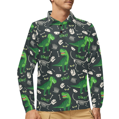 T Rex Pattern Print Design A05 Long Sleeve Polo Shirt For Men's