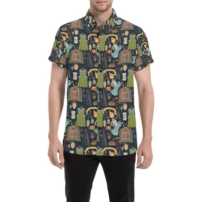 Creepy Halloween Print Design LKS304 Men Short Sleeve Button Up Shirt