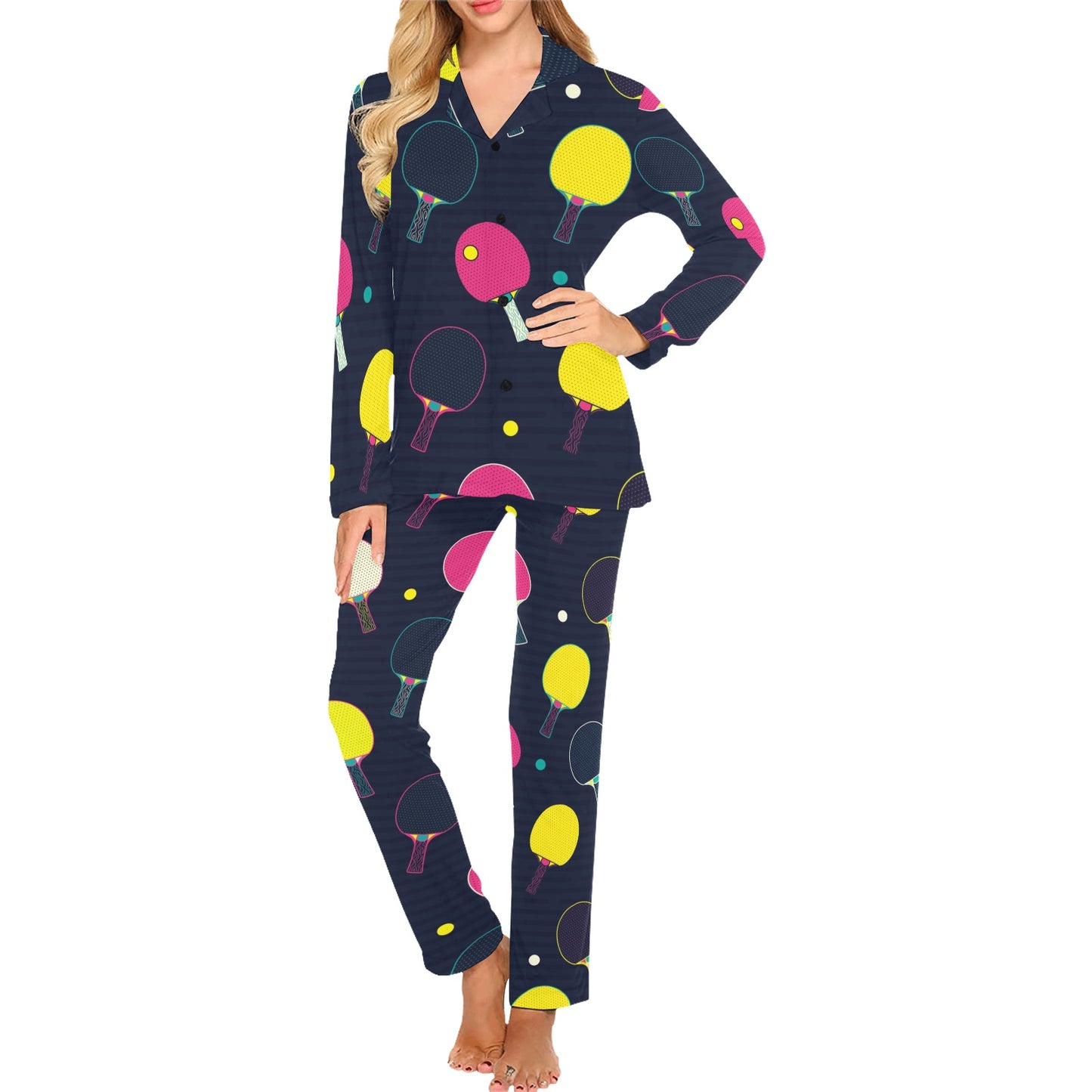 Ping Pong Pattern Print Design A04 Women's Long Pajama Set