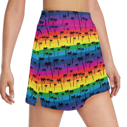 Palm Tree Rainbow Themed Print 17" Golf & Pickleball Skort with Pockets